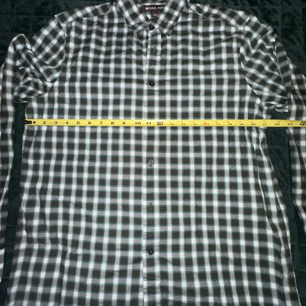 Michael Kors Button Down Shirt Large (L) Green And Black Check Work Classic - Picture 4 of 8